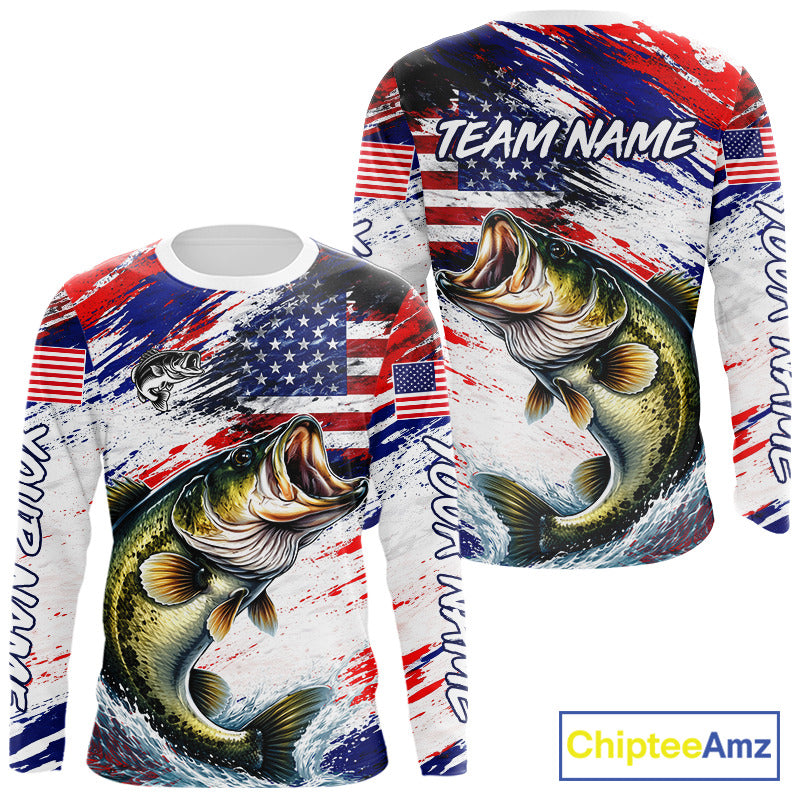 Patriotic Bass Fishing Tournament Shirts, Personalized American Flag Bass Fishing Jerseys NHT497