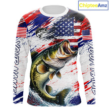 Load image into Gallery viewer, Patriotic Bass Fishing Tournament Shirts, Personalized American Flag Bass Fishing Jerseys NHT497