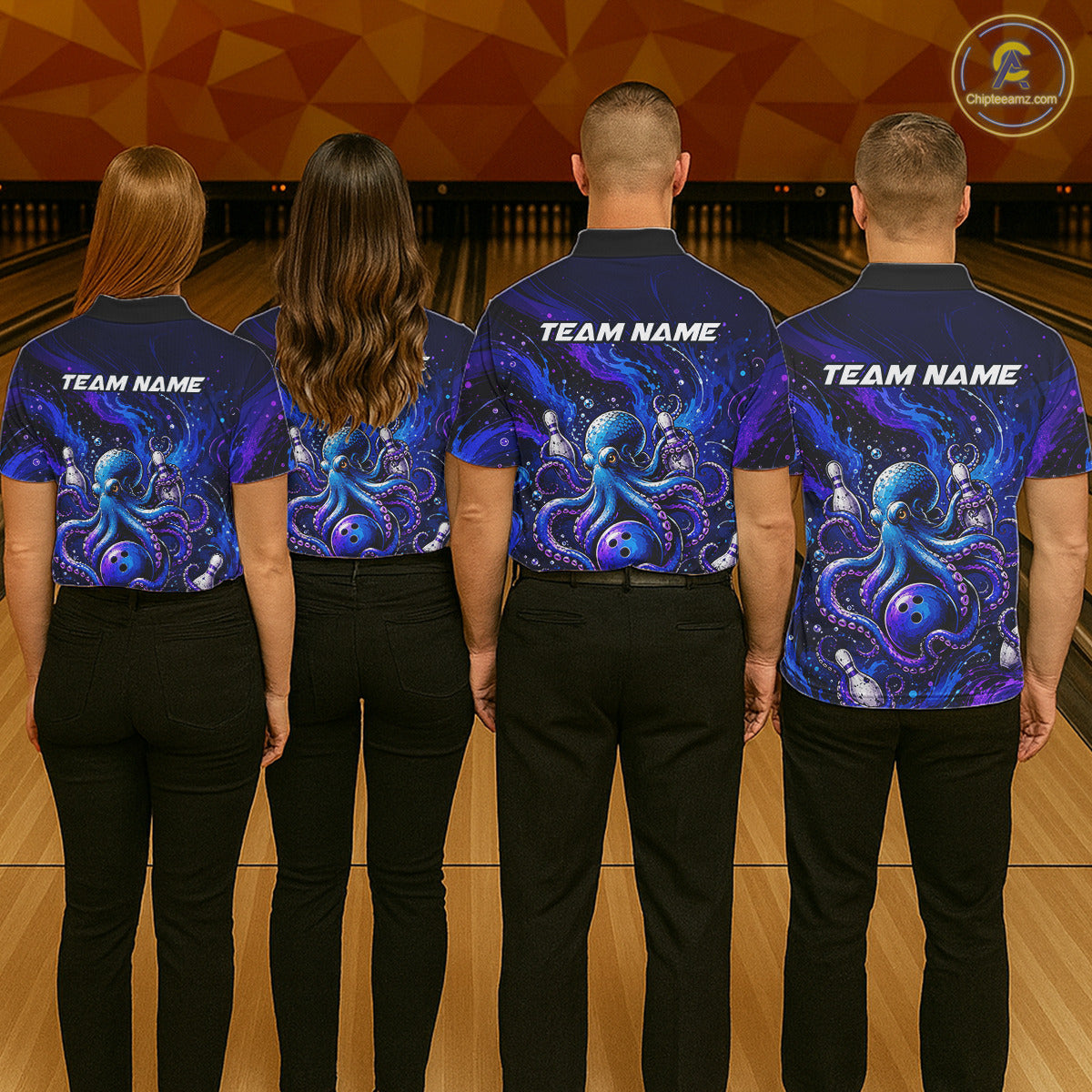 Women's Personalized Octopus Bowling Polo Shirt & Quarter Zip Pullover – Custom Team Bowling Jersey NHT1174