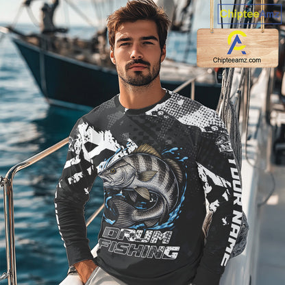 Beautiful Black Drum Fishing Shirts Long Sleeve For Men, Fishing Shirt Tournament NHT447