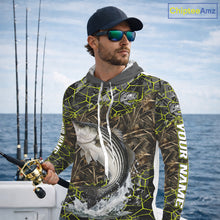 Load image into Gallery viewer, Striped Bass Custom Long Sleeve Hooded Fishing Shirts, Camouflage Striper Fishing Jerseys NHT518