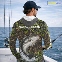 Load image into Gallery viewer, Striped Bass Custom Long Sleeve Hooded Fishing Shirts, Camouflage Striper Fishing Jerseys NHT518
