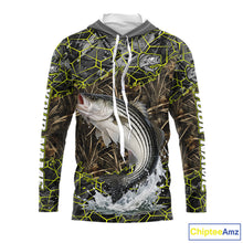 Load image into Gallery viewer, Striped Bass Custom Long Sleeve Hooded Fishing Shirts, Camouflage Striper Fishing Jerseys NHT518