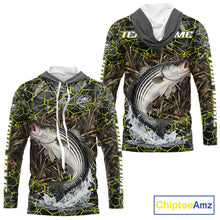 Load image into Gallery viewer, Striped Bass Custom Long Sleeve Hooded Fishing Shirts, Camouflage Striper Fishing Jerseys NHT518