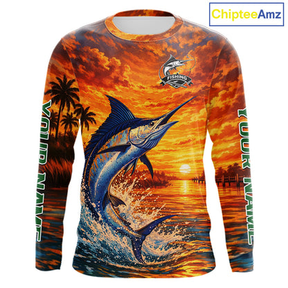 Personalized Marlin Fish Fishing Shirt Long Sleeve – Sunset Ocean Design NHT714