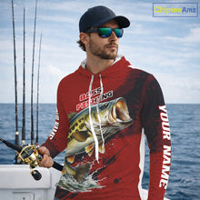 Load image into Gallery viewer, Bass Fishing Red Camo Custom Name UV Protection Fishing Shirts Long Sleeve Hooded For Men NHT528