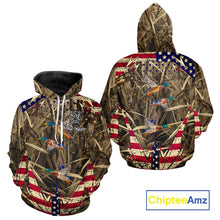 Load image into Gallery viewer, Beautiful Mallard Duck Hunting Waterfowl Camouflage Shirt with US Flag Duck Hunting Season NHT122