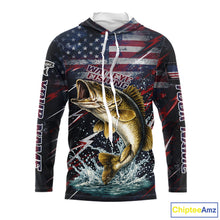 Load image into Gallery viewer, Personalized US Flag Walleye Fishing Shirts Long Sleeve Hooded, Patriotic Walleye Fishing Apparel NHT482