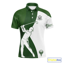 Load image into Gallery viewer, Custom Green &amp; White Golf Shirt For Mens, Golf Jersey Team Golf For Mens NHT560