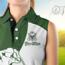 Load image into Gallery viewer, Custom Green &amp; White Womens Sleeveless Golf Polo Shirt, Golf Jersey Team Golf For Women NHT560