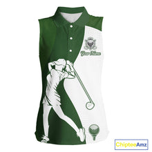 Load image into Gallery viewer, Custom Green &amp; White Womens Sleeveless Golf Polo Shirt, Golf Jersey Team Golf For Women NHT560