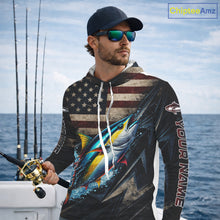 Load image into Gallery viewer, Patriotic Tuna Fishing Jerseys, Personalized American Flag Tuna Hooded Fishing Shirts Long Sleeve NHT581