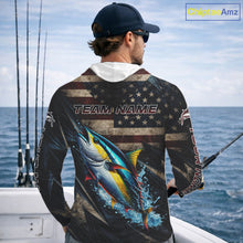 Load image into Gallery viewer, Patriotic Tuna Fishing Jerseys, Personalized American Flag Tuna Hooded Fishing Shirts Long Sleeve NHT581