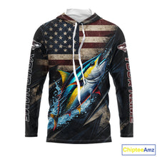 Load image into Gallery viewer, Patriotic Tuna Fishing Jerseys, Personalized American Flag Tuna Hooded Fishing Shirts Long Sleeve NHT581