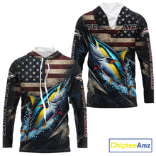 Load image into Gallery viewer, Patriotic Tuna Fishing Jerseys, Personalized American Flag Tuna Hooded Fishing Shirts Long Sleeve NHT581