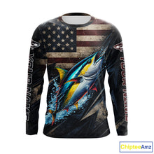 Load image into Gallery viewer, Patriotic Tuna Fishing Jerseys, Personalized American Flag Tuna  Fishing Shirts Long Sleeve NHT581