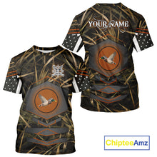 Load image into Gallery viewer, Duck Hunting Shirt with US Flag Camo – Personalized All Over Print Waterfowl Clothing NHT170