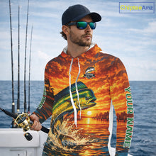 Load image into Gallery viewer, Personalized Mahi Mahi Dolphin Fish Fishing Shirt Long Sleeve Hooded – Sunset Ocean Design NHT433