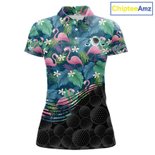 Load image into Gallery viewer, Flamingo Golf Ball Womens Polo Shirts, Colorful Tropical Flamingo Pattern, Tropical Golf Shirt NHT668