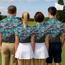 Load image into Gallery viewer, Flamingo Golf Ball Womens Polo Shirts, Colorful Tropical Flamingo Pattern, Tropical Golf Shirt NHT668
