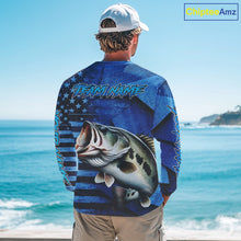 Load image into Gallery viewer, Bass Fishing Shirts Long Sleeve With American Flag, Personalized Bass Fishing Gift For Father Days NHT680