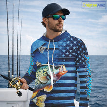 Load image into Gallery viewer, Crappie Hooded Fishing Shirts Long Sleeve With American Flag, Personalized Crappie Fishing Gift For Father Days NHT681