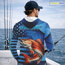 Load image into Gallery viewer, Redfish Hooded Fishing Shirts Long Sleeve With American Flag, Personalized Redfish Fishing Gift For Father Days NHT685