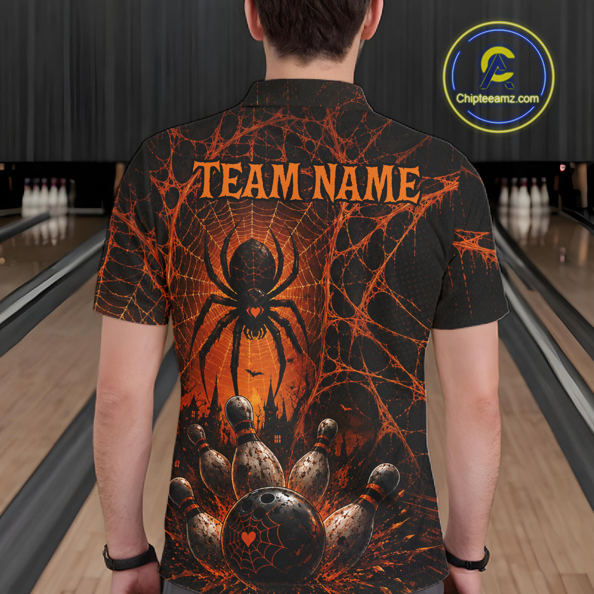 Orange And Black Spider Custom Halloween Bowling Team Shirts For Men, Bowling Gifts NBT961