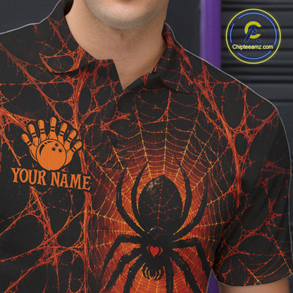Orange And Black Spider Custom Halloween Bowling Team Shirts For Men, Bowling Gifts NBT961