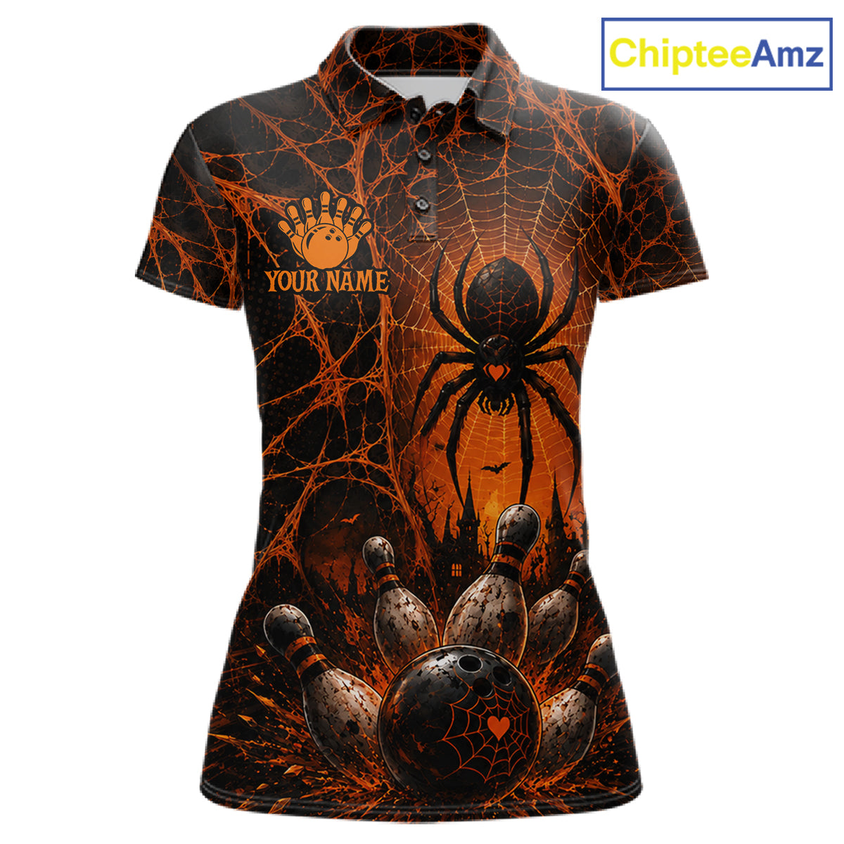 Orange And Black Spider Custom Halloween Bowling Team Shirts For Women, Bowling Gifts NBT961