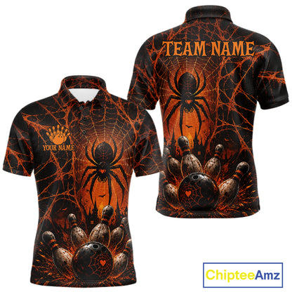 Orange And Black Spider Custom Halloween Bowling Team Shirts For Men, Bowling Gifts NBT961