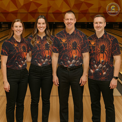 Orange And Black Spider Custom Halloween Bowling Team Shirts For Men, Bowling Gifts NBT961