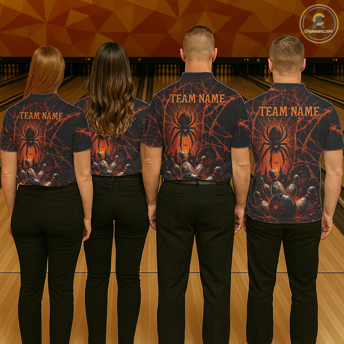 Orange And Black Spider Custom Halloween Bowling Team Shirts For Men, Bowling Gifts NBT961