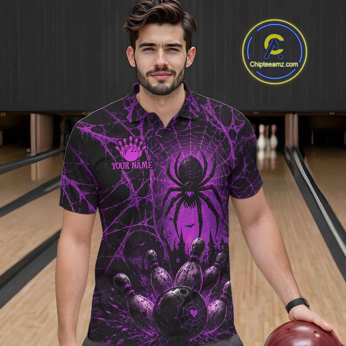 Purple Spider Custom Halloween Bowling Team Shirts For Men, Bowling Gifts NBT962