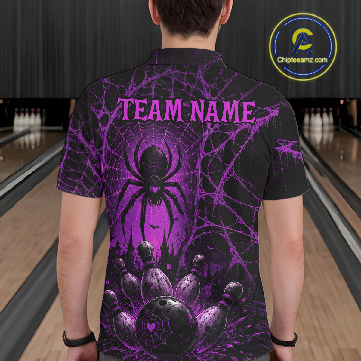 Purple Spider Custom Halloween Bowling Team Shirts For Men, Bowling Gifts NBT962