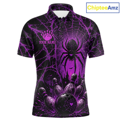 Purple Spider Custom Halloween Bowling Team Shirts For Men, Bowling Gifts NBT962