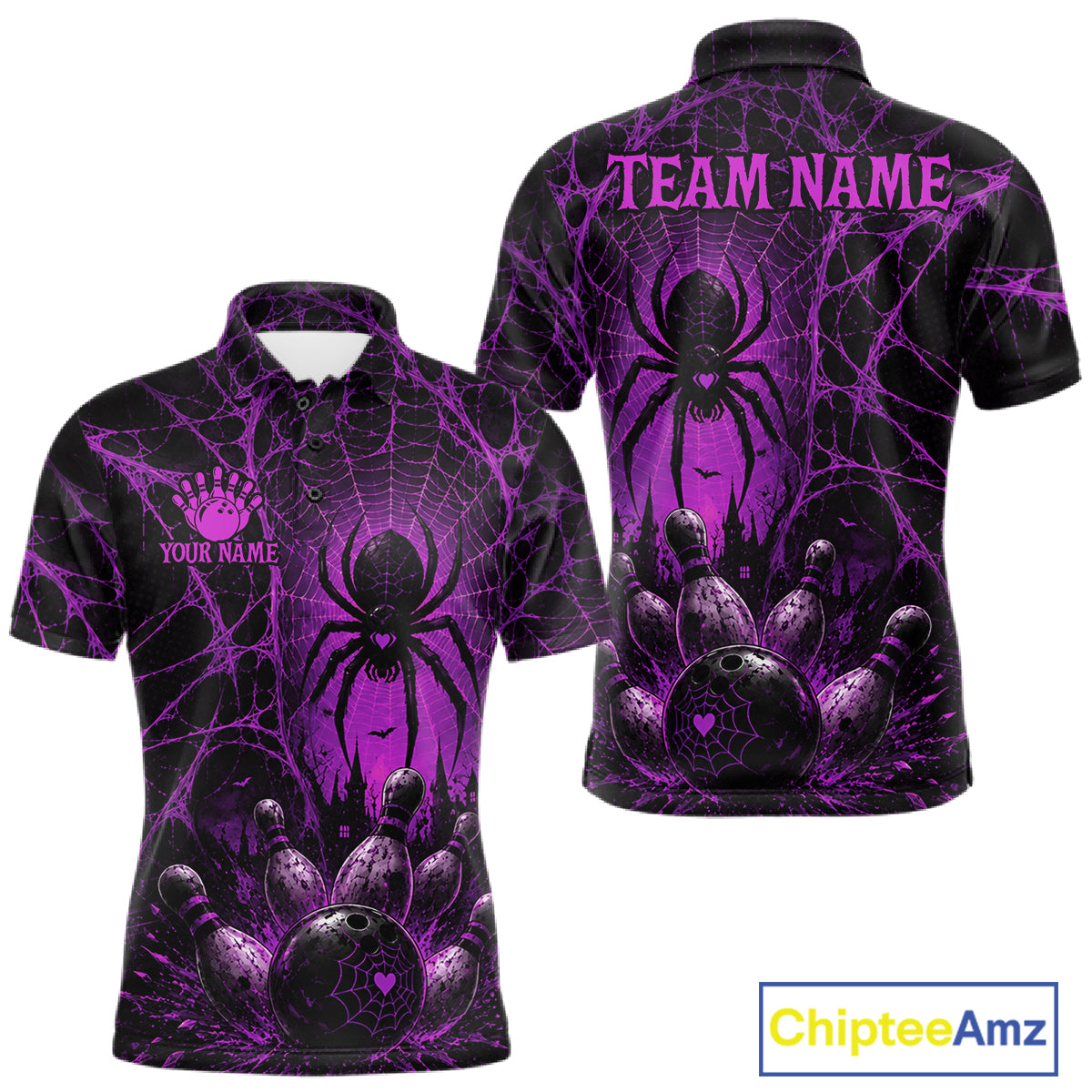 Purple Spider Custom Halloween Bowling Team Shirts For Men, Bowling Gifts NBT962