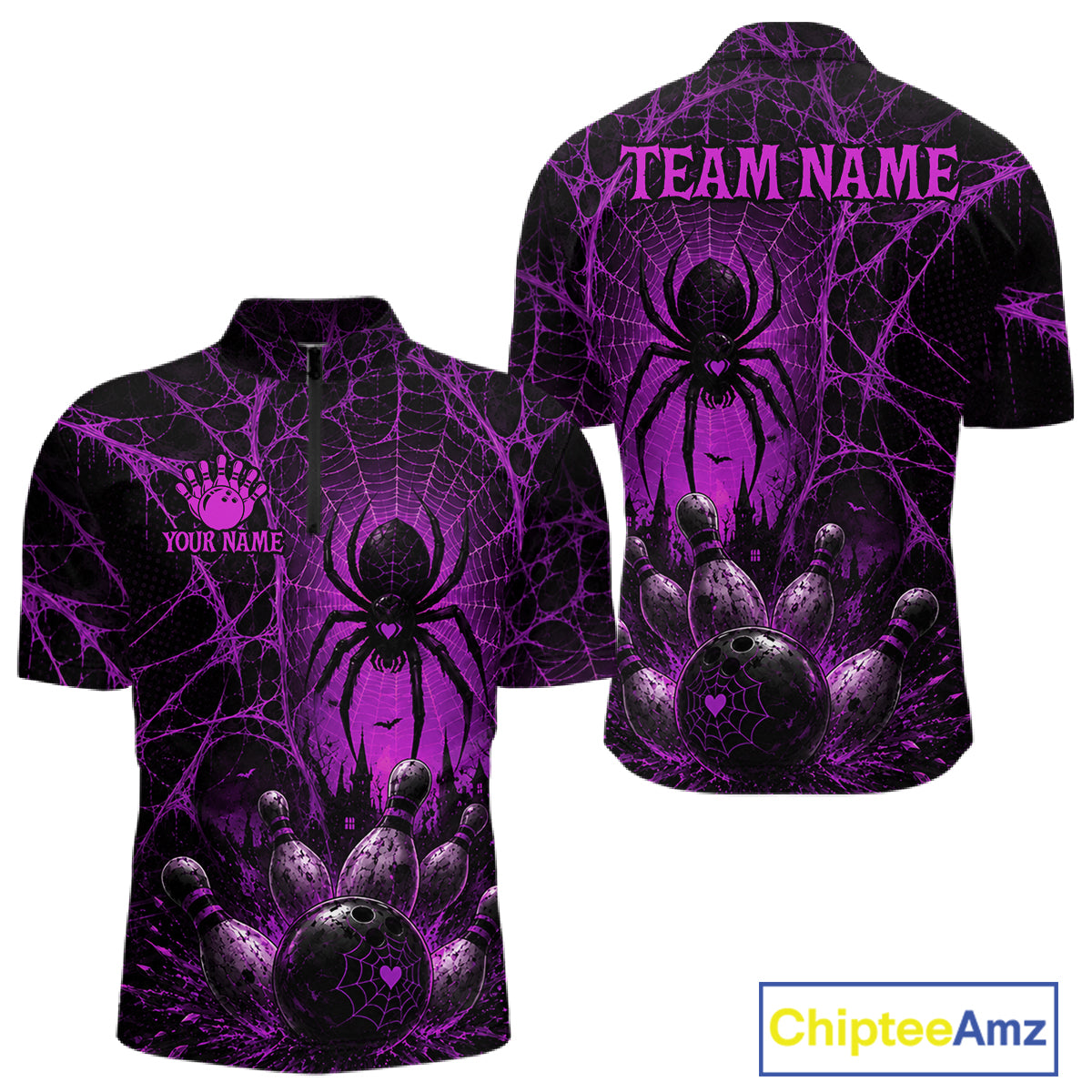 Purple Spider Custom Halloween Bowling Team Shirts For Men, Bowling Gifts NBT962