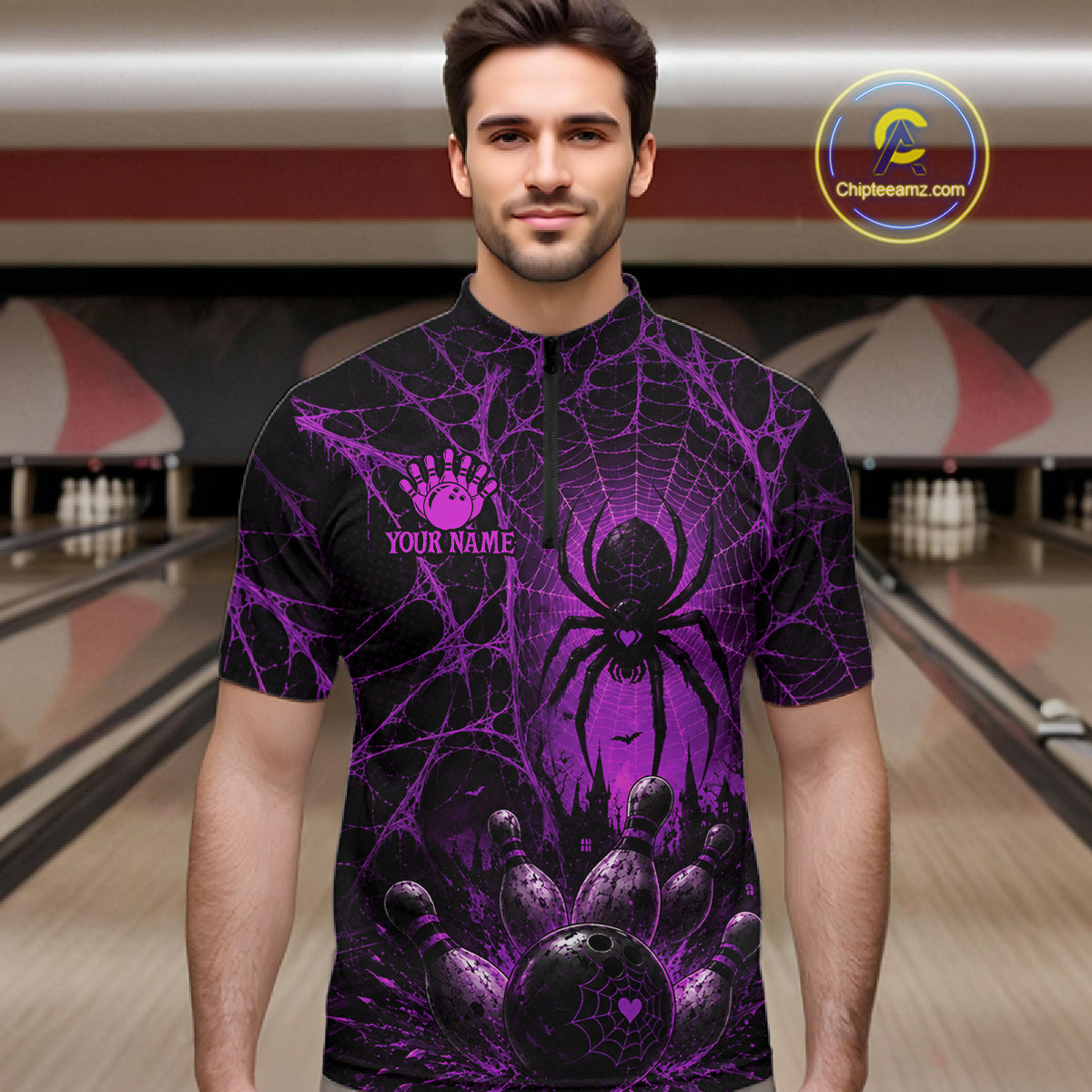 Purple Spider Custom Halloween Bowling Team Shirts For Men, Bowling Gifts NBT962