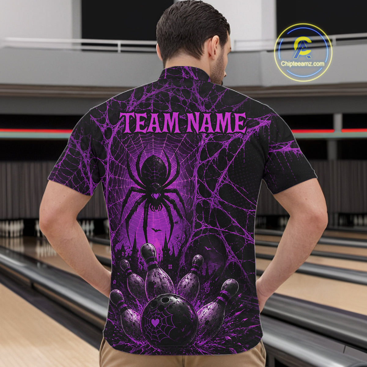 Purple Spider Custom Halloween Bowling Team Shirts For Men, Bowling Gifts NBT962
