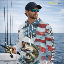 Load image into Gallery viewer, American Flag Custom Bass Long Sleeve Hooded Fishing Shirts, Patriotic Fishing Shirt NBT447