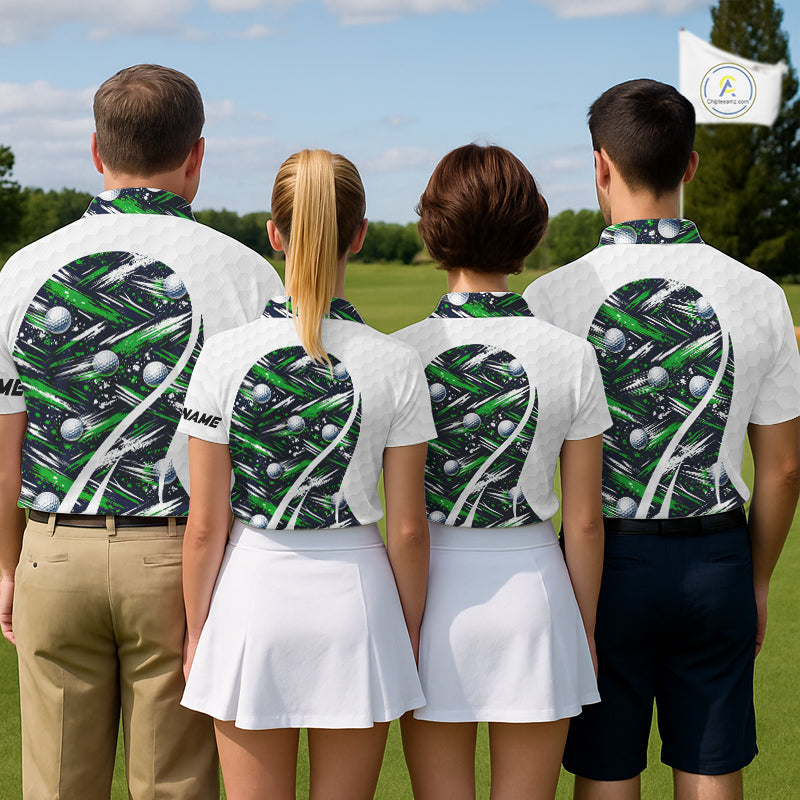 Mens Golf Polo Shirts Custom Black And Green Golf Ball Pattern Golf Attire For Mens, Golfer Gifts NBT574