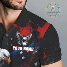 Load image into Gallery viewer, Close-up of American flag eagle graphic on mens golf polo shirt