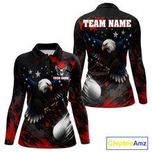 Load image into Gallery viewer, Red, White And Blue American Flag Eagle Womens Golf Polo Shirts Custom Patriotic Golf Team Shirts NBT809