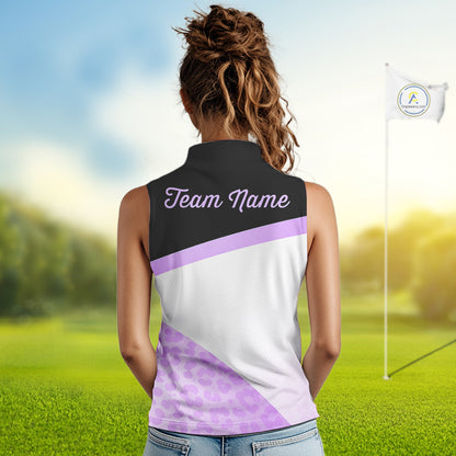 Leopard Womens Sleeveless Golf Polo Shirt Custom Purple Leopard Pattern Team Golf Tops, Golf Gifts NBT589