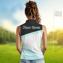 Load image into Gallery viewer, Leopard Womens Sleeveless Golf Polo Shirt Custom Teal Leopard Pattern Team Golf Tops, Golf Gifts NBT590