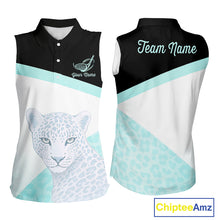 Load image into Gallery viewer, Leopard Womens Sleeveless Golf Polo Shirt Custom Teal Leopard Pattern Team Golf Tops, Golf Gifts NBT590