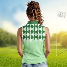 Load image into Gallery viewer, Green Argyle Plaid Pattern Womens Golf Polo Shirt Custom Golf Polo Shirt For Ladies, Golfing Gifts NBT594