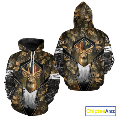 Deer Hunting Camouflage TX Flag Custom Name All Over Print Shirts, Personalized Hunting Clothes NBT110
