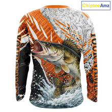 Load image into Gallery viewer, Walleye Fishing Shirts Long Sleeve Orange Camo, Personalized Walleye Fishing Jerseys NBT406